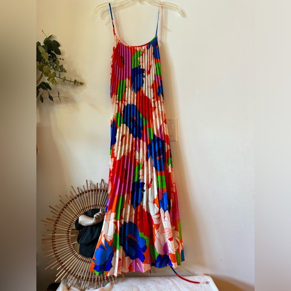 Sam Edelman Retro Multicolor Floral Plisse Sleeveless Midi Dress XL NWT - Picture 2 of 12
